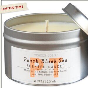 NWT, Trader Joe's Peach Black Tea Scented Coconut-Soy Wax Candle, 5.7 Ounces